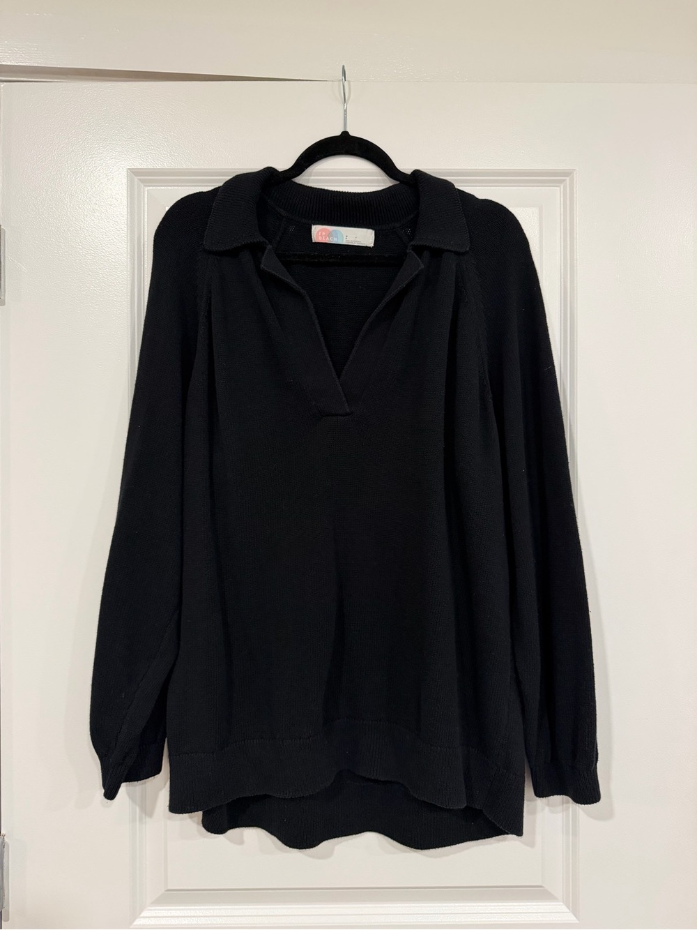 Free People Black Long-Sleeve V-Neck Polo Sweater dress